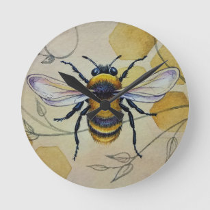 Vintage Bee nr. 1 en Honeycomb Waterverf Art  Ronde Klok