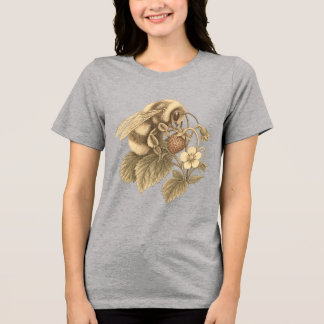 Vintage Bee & Strawberry Botanical Illustration Tri-Blend Shirt