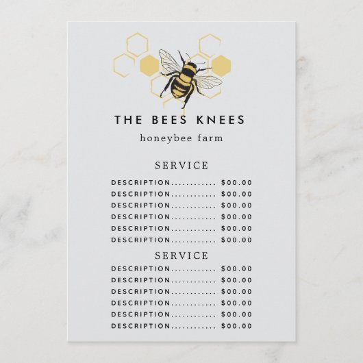 Vintage Beekeeping & Honeybee Farm Business Menu (Voorkant)