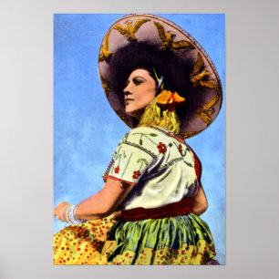 Vintage-beeld van Senorita in Traditionele Garb Poster