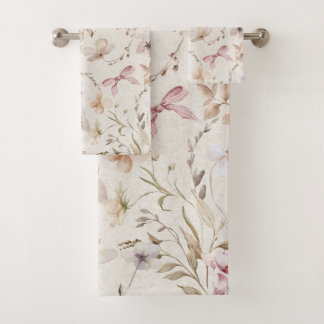 Vintage Beige Bloemen- en Gingham Lint Boog Bad Handdoek