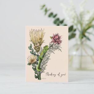 Vintage Beige Bloemenkameleon Kunst Denk Aan Jou Briefkaart