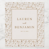 Vintage Beige Bloemmotief Wijn Etiket (Enkel label)