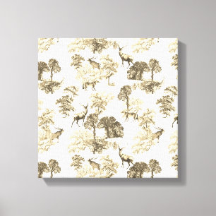 Vintage Beige Bosdieren Toile Patroon Canvas Afdruk