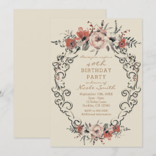 Vintage Beige Botanische Bloemen Verjaardagsfeest Kaart