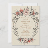 Vintage Beige Botanische Bloemige Verjaardagsfeest Kaart (Voorkant)