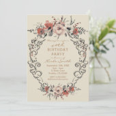Vintage Beige Botanische Bloemige Verjaardagsfeest Kaart (Staand voorkant)
