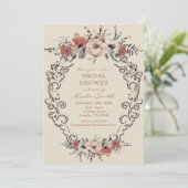 Vintage Beige Botanische Bloemrijke Bruidsdouche Kaart (Staand voorkant)