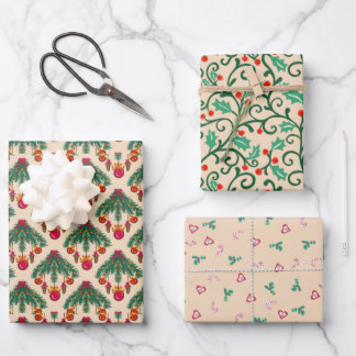 Vintage beige Christmas twigs and holy vines candy Inpakpapier Vel