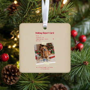 Vintage Beige Crème Hond Foto Kerst Vakantie Keramisch Ornament