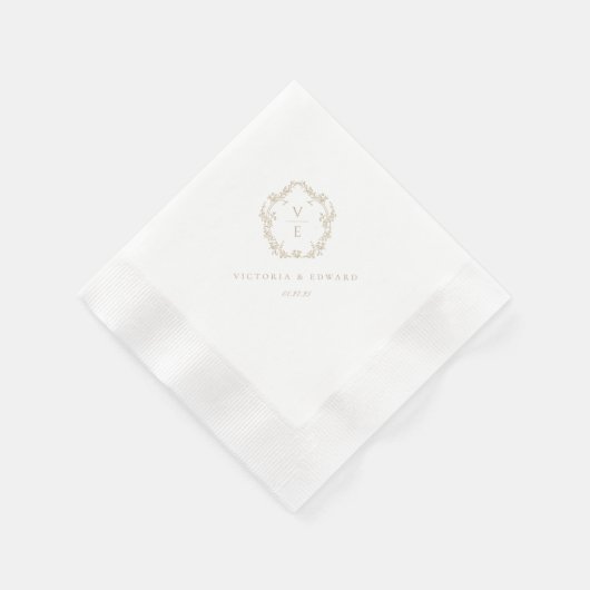 Vintage Beige Crest Monogram Weddenschap Servet (Hoek)