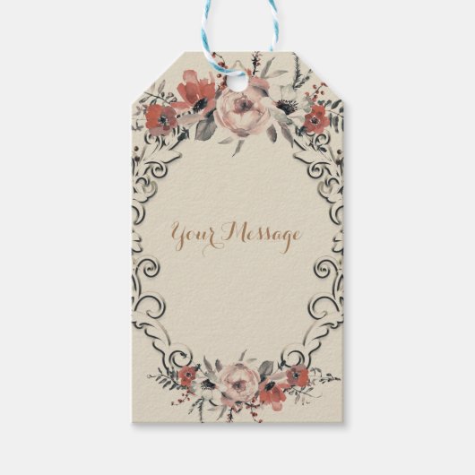 Vintage Beige Elegant Botanical Floral Wedding Cadeaulabel (Voorkant)