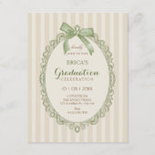 Vintage beige green elegant sweet bow graduation kaart (Voorkant)