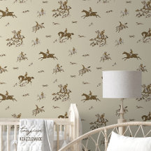 Vintage Beige Horse Hounds Fox Hunting