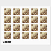 Vintage Beige Kerststickers Vierkante Sticker (Vel)