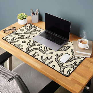 vintage beige met de hand getekend koraalrifpatroo bureaumat