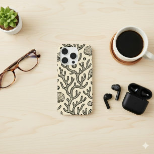 vintage beige met de hand getekend koraalrifpatroo iPhone 15 pro case