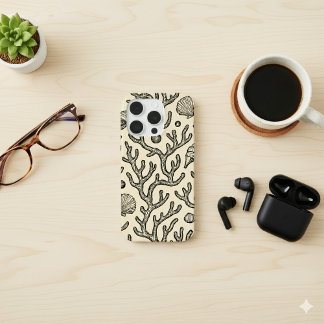vintage beige met de hand getekend koraalrifpatroo iPhone 15 pro case