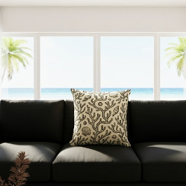 vintage beige met de hand getekend koraalrifpatroo kussen