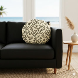 vintage beige met de hand getekend koraalrifpatroo rond kussen