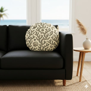 vintage beige met de hand getekend koraalrifpatroo rond kussen