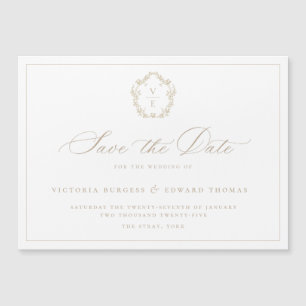 Vintage Beige Monogram Wapenschild Save The Date