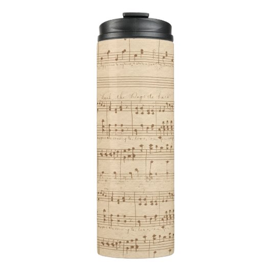 Vintage beige music notes thermosbeker (Voorkant)