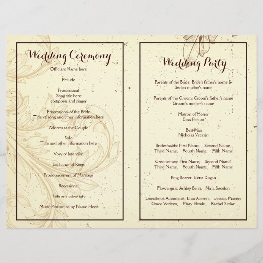 Vintage beige scroll leaf vouwd trouwprogramma (Achterkant)