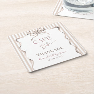 Vintage Beige Strikje Cafe Bebe Koffie Baby Shower Kartonnen Onderzetters