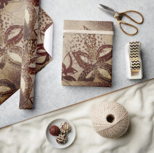 Vintage Beige Textuur Bordeaux Bloem Abstract Cadeaupapier