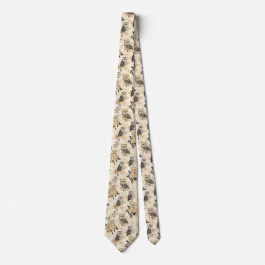 Vintage Beige Uil Botanische Bos Patroon Stropdas (Voorkant)