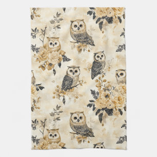 Vintage Beige Uil Botanische Bos Patroon Theedoek