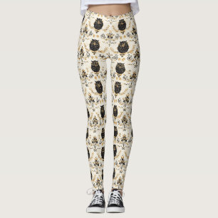 Vintage Beige Uil Natuur Patroon Leggings