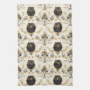 Vintage Beige Uil Natuur Patroon Theedoek