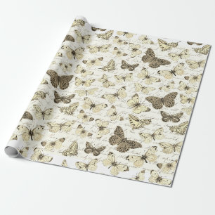Vintage Beige Vlinderpatroon met Schrift Cadeaupapier