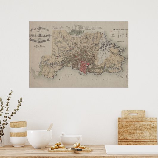 Vintage Beirut Lebanon Map (1876) Poster (Keuken)