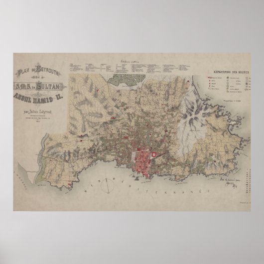 Vintage Beirut Lebanon Map (1876) Poster (Voorkant)