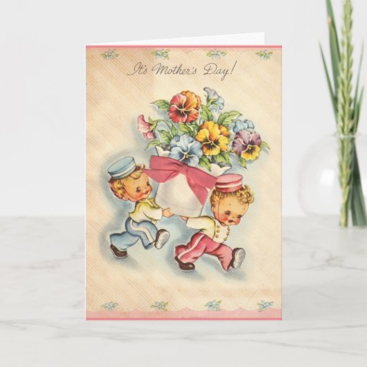 Vintage Bellboys & Pansies Moederdag Kaart (Voorkant)
