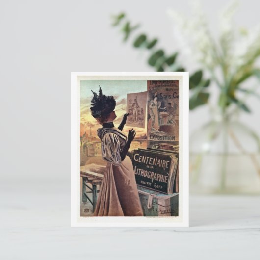 vintage belle époque eeuwen lithografie briefkaart (Staand voorkant)