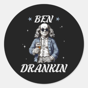 Vintage Ben Drinkt Grappige 4e Juli Drankpresident Ronde Sticker