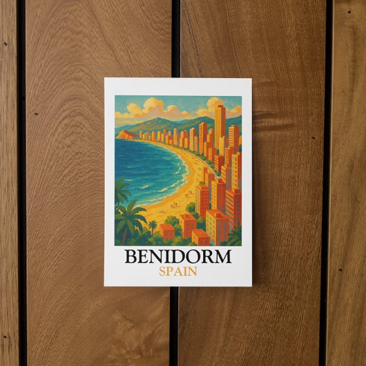 Vintage Benidorm Spain Summer Vacation Briefkaart