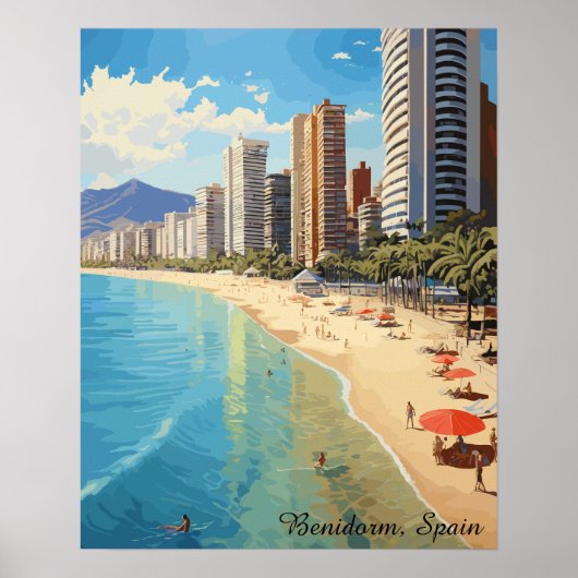 Vintage Benidorm Spain Travel Mediterranean Poster (Voorkant)