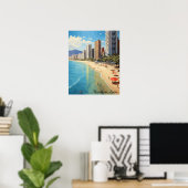 Vintage Benidorm Spanje Reis Mediterrane Poster (Thuiskantoor)