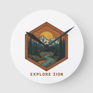 Vintage Bergavontuur Retro Badge Ronde Klok
