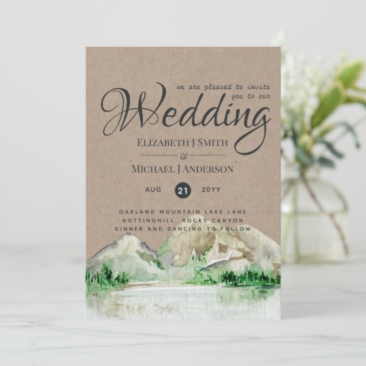 Vintage bergen meer rustic Wedding Kaart (Staand voorkant)