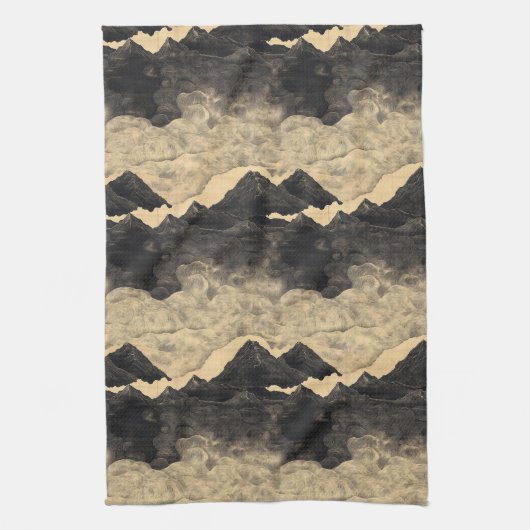 Vintage berglandschap met wolken (2) theedoek (Verticaal)