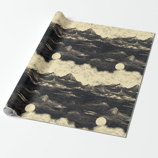 Vintage berglandschaps wolken (5) cadeaupapier (Uitgerold)