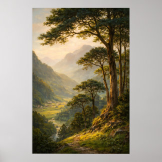 Vintage berglandschapsposter, Serene bos Poster