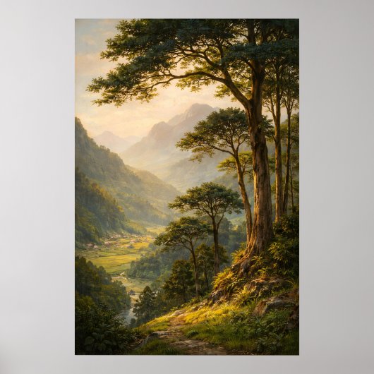 Vintage berglandschapsposter, Serene bos Poster (Voorkant)