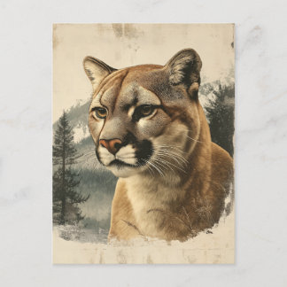 Vintage Berglöwe In Winterlandschaft Briefkaart